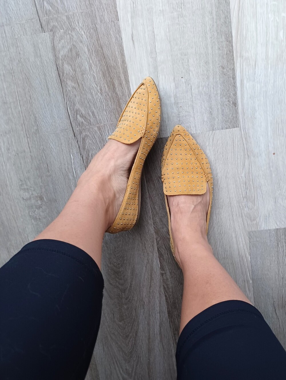 Steve Madden Studded Mustard Suede Pointed Loafers - Women's Slip-On Flats
